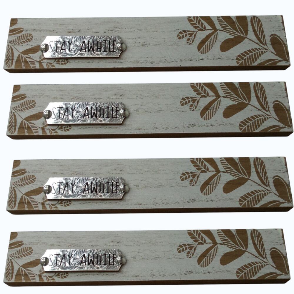 4-PK Tabletop Wooden Decorative Plaques - "Stay Awhile" - 11"W x 3"H x 1"D